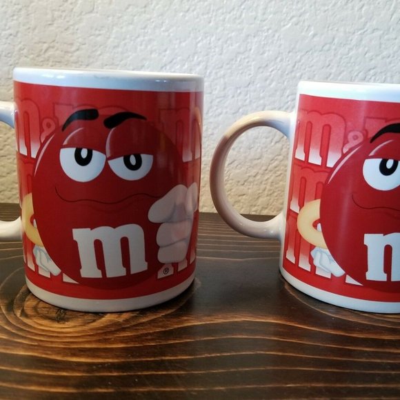 Red M&Ms Candy Coffee Tea Mug Cup Mars Galerie Pair Set of 2 - Picture 2 of 8
